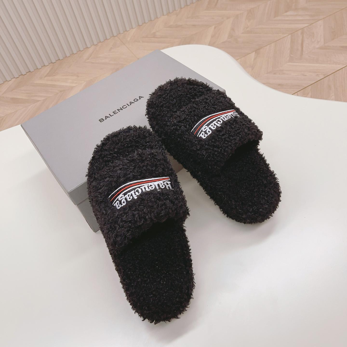 Balenciaga Furry Platform Sandal In Black - PerfectKickZ