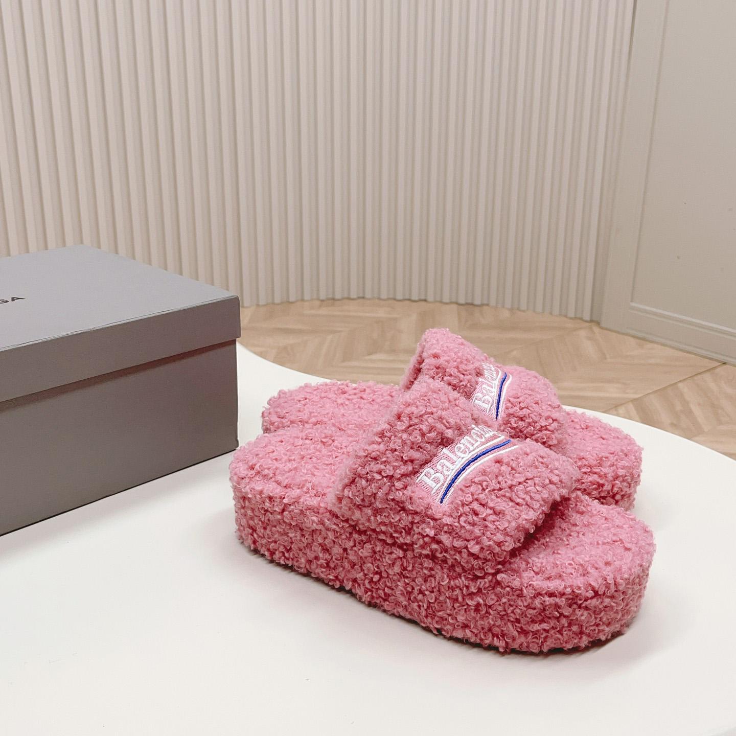 Balenciaga Furry Platform Sandal In Pink - PerfectKickZ