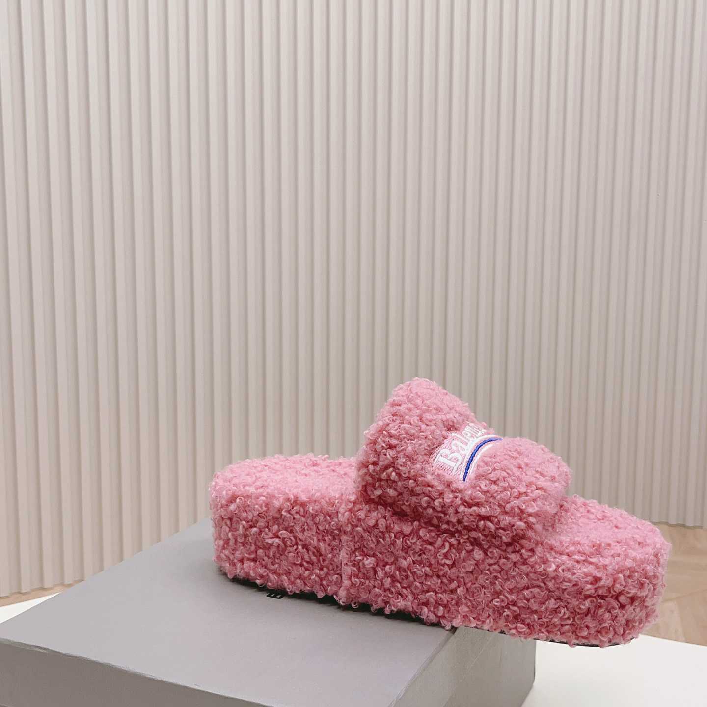 Balenciaga Furry Platform Sandal In Pink - PerfectKickZ