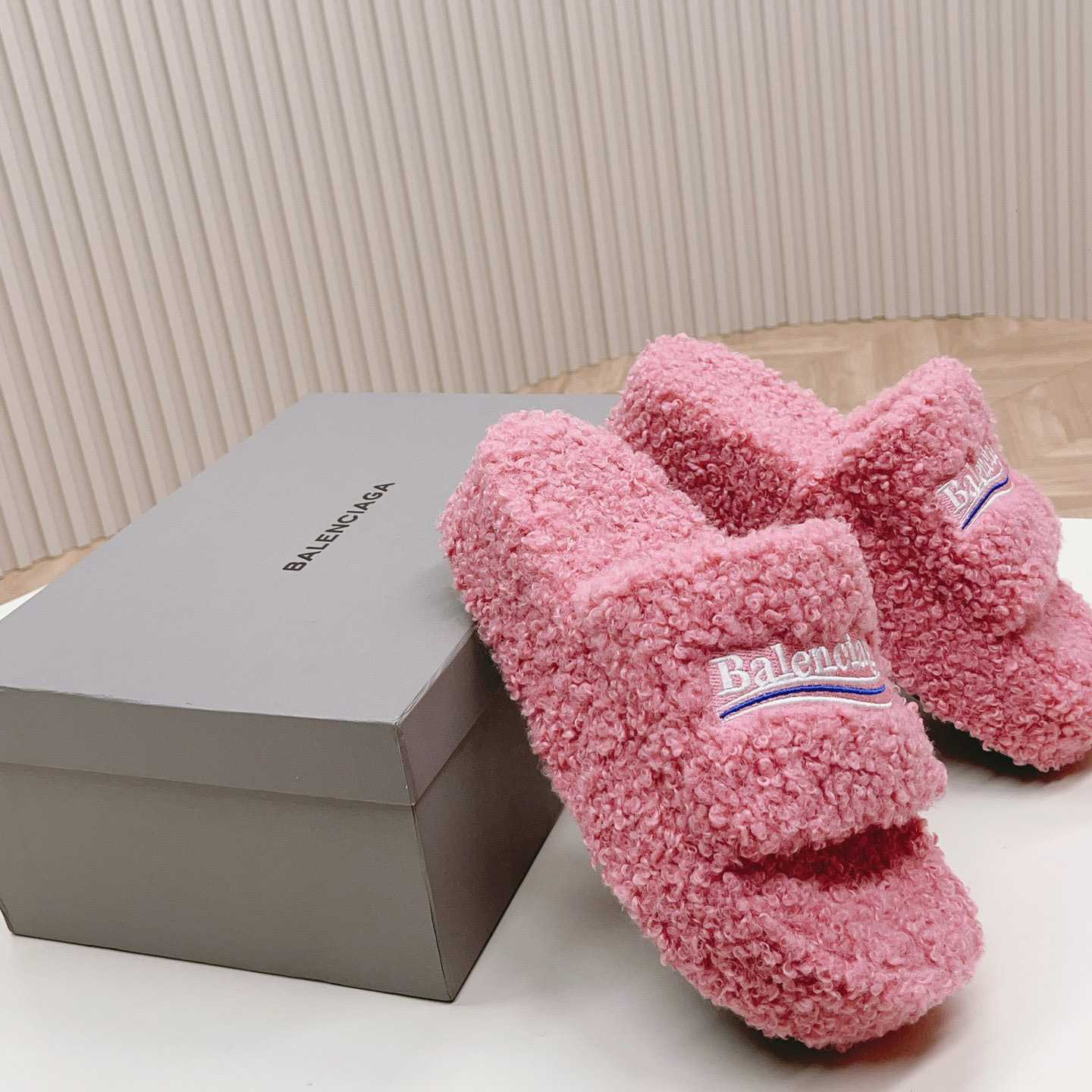 Balenciaga Furry Platform Sandal In Pink - PerfectKickZ