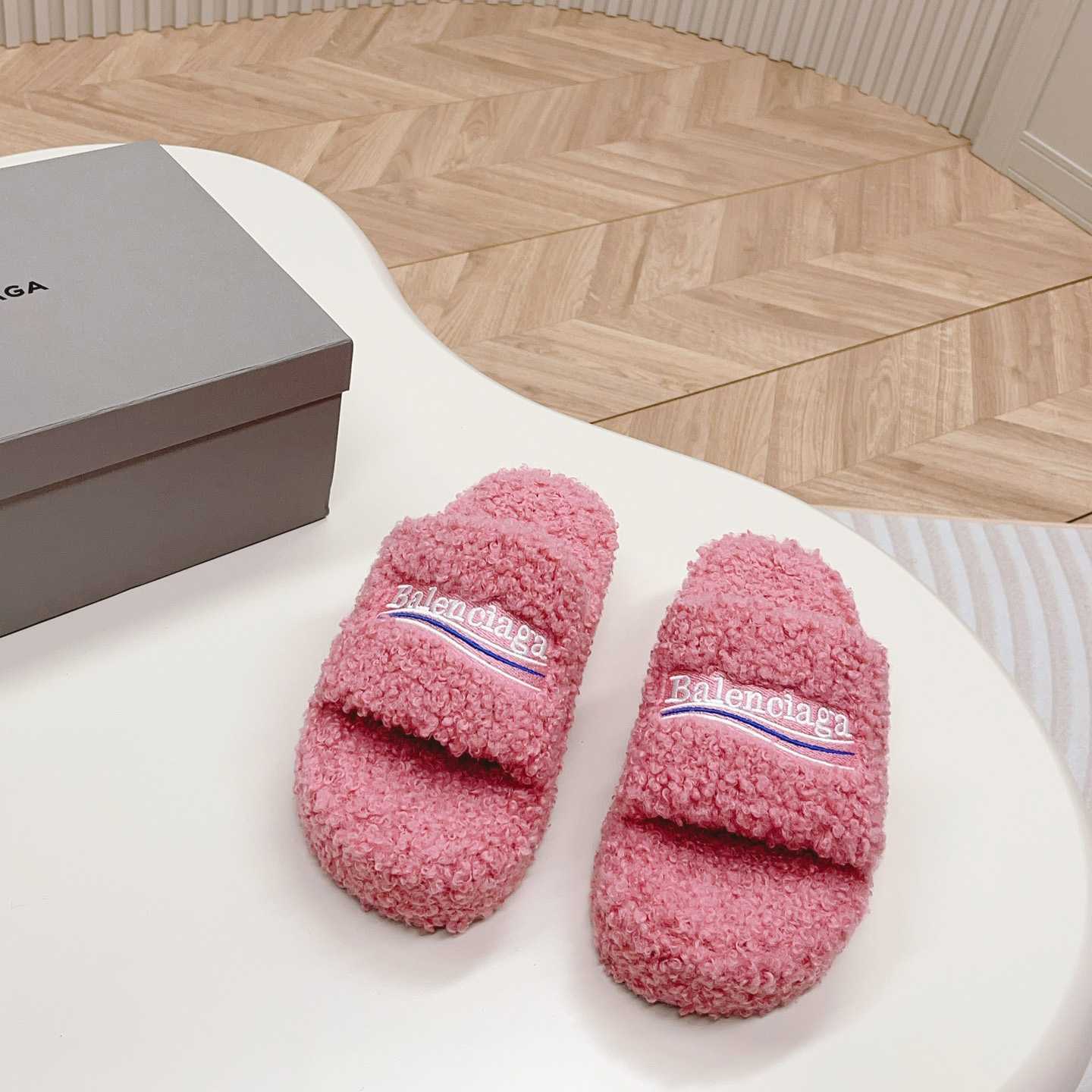 Balenciaga Furry Platform Sandal In Pink - PerfectKickZ