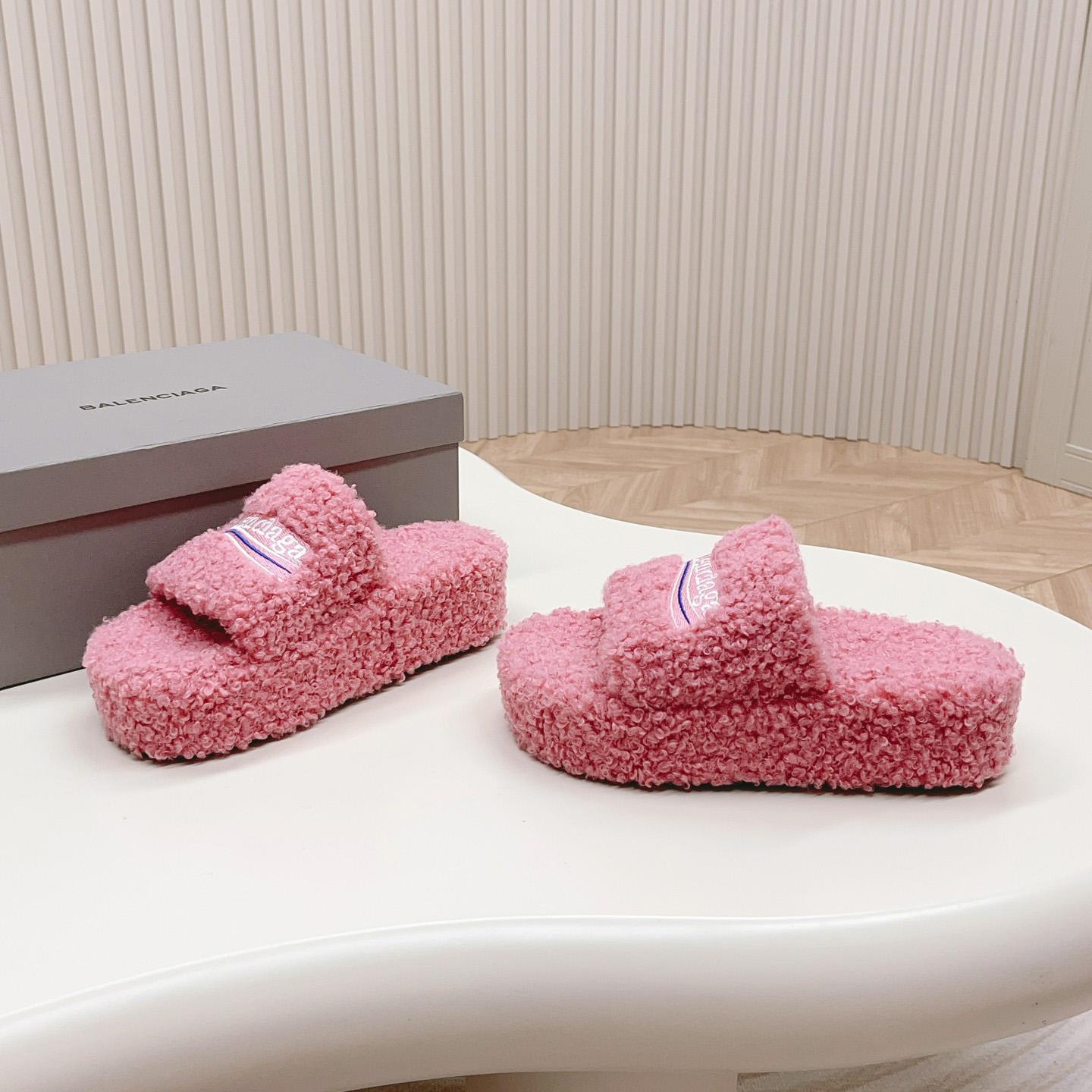 Balenciaga Furry Platform Sandal In Pink - PerfectKickZ