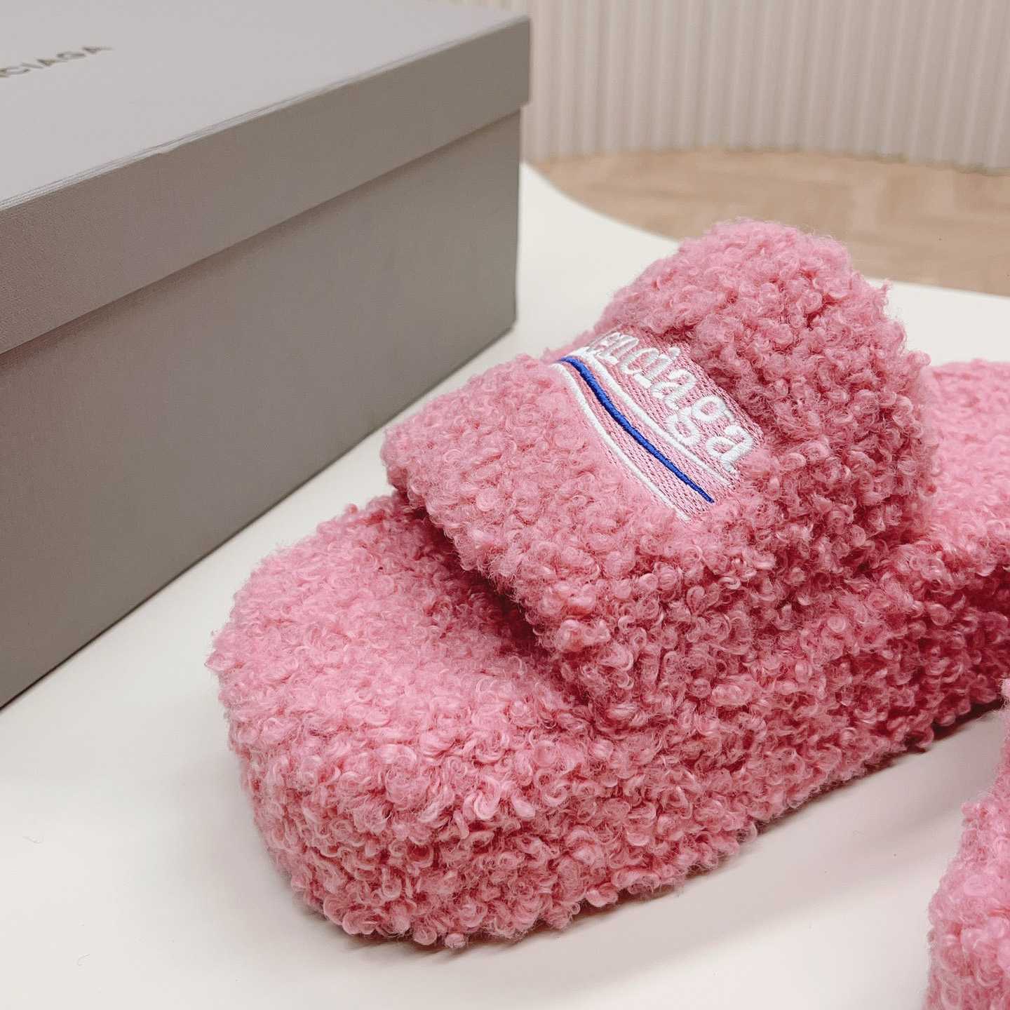 Balenciaga Furry Platform Sandal In Pink - PerfectKickZ