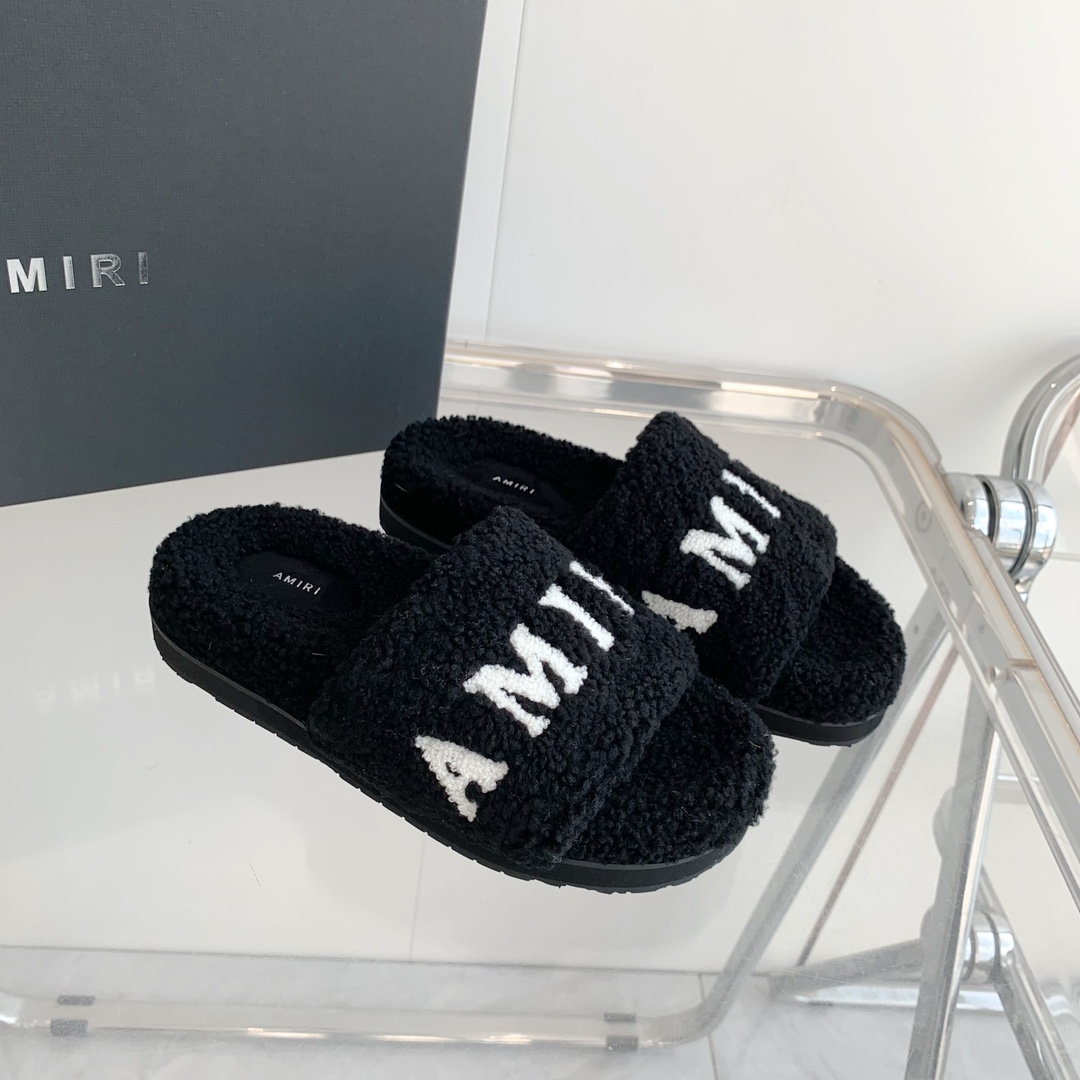 Amiri Logo-print Fleece Slippers - PerfectKickZ