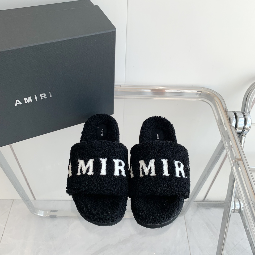 Amiri Logo-print Fleece Slippers - PerfectKickZ