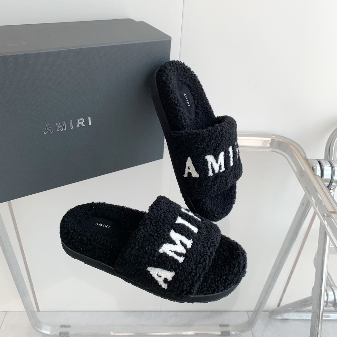 Amiri Logo-print Fleece Slippers - PerfectKickZ
