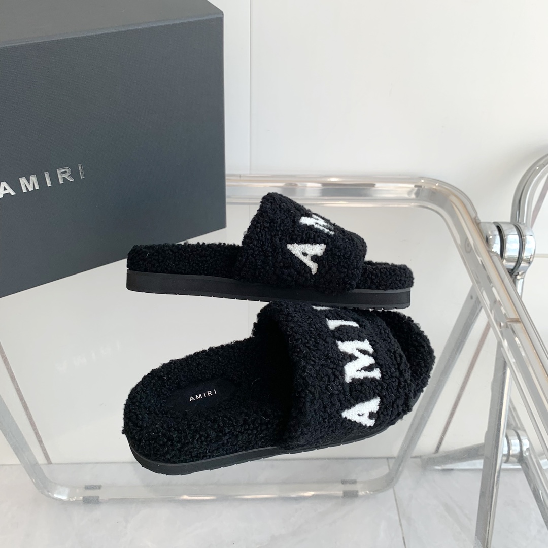 Amiri Logo-print Fleece Slippers - PerfectKickZ