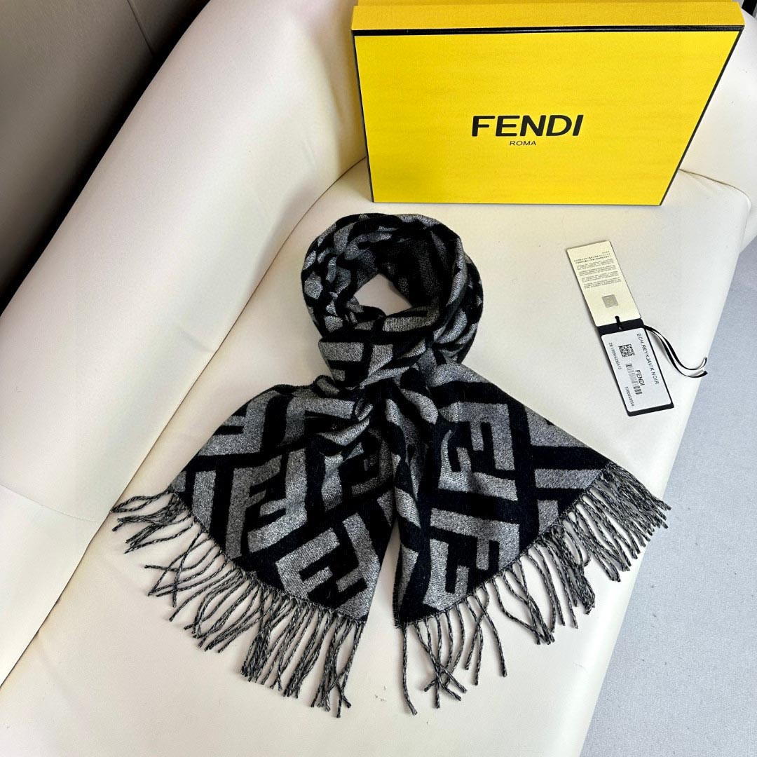 Fendi Black Cashmere Scarf - PerfectKickZ