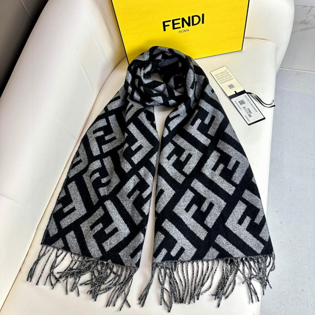 Fendi Black Cashmere Scarf - PerfectKickZ