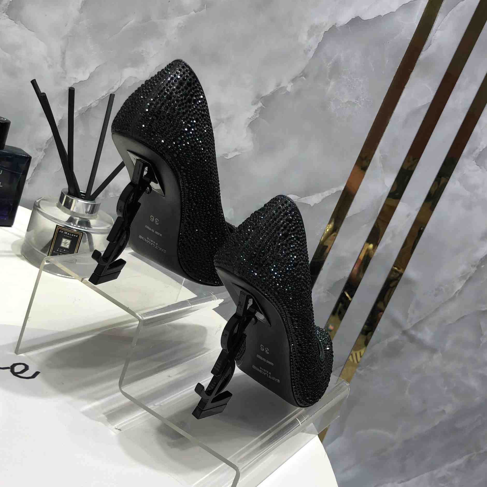 Saint Laurent Black Opyum Glitter Pumps - PerfectKickZ