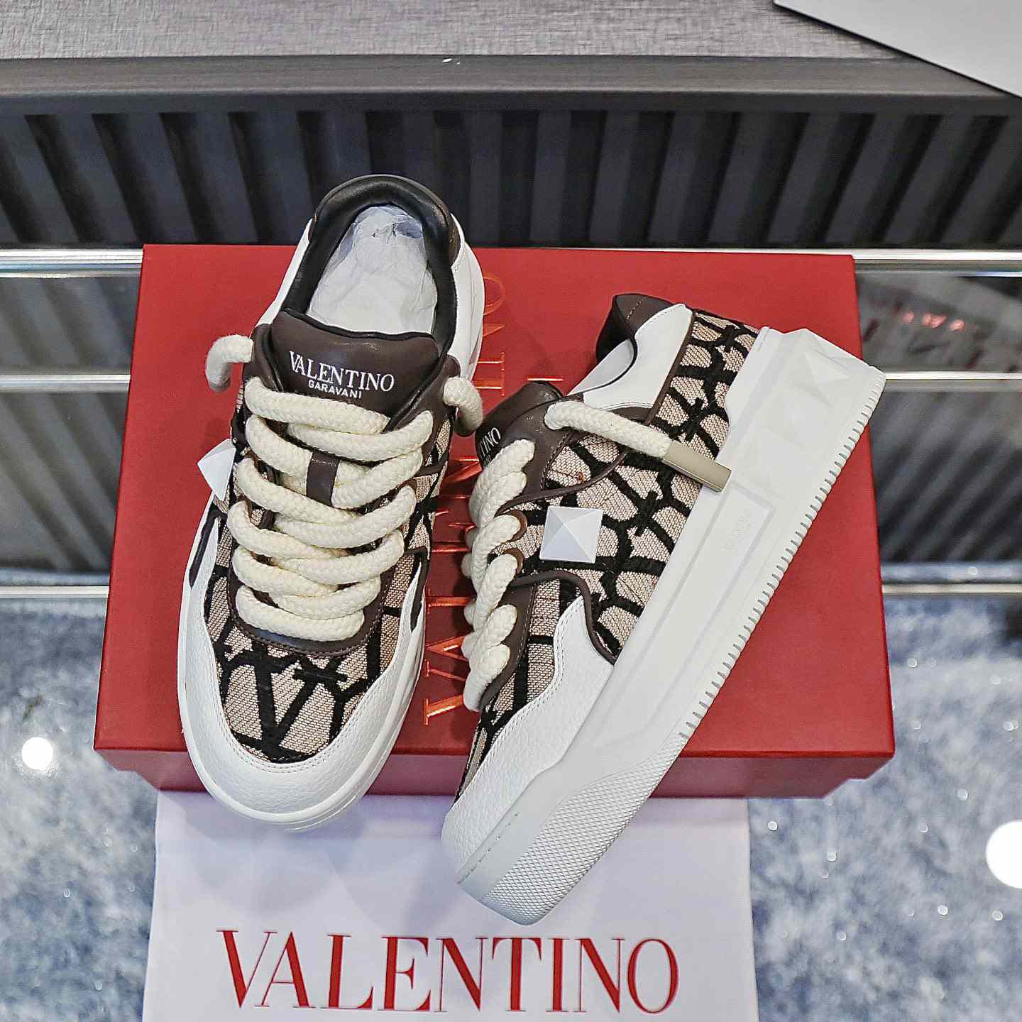 Valenti Garavani One Stud Jacquard Sneakers - PerfectKickZ