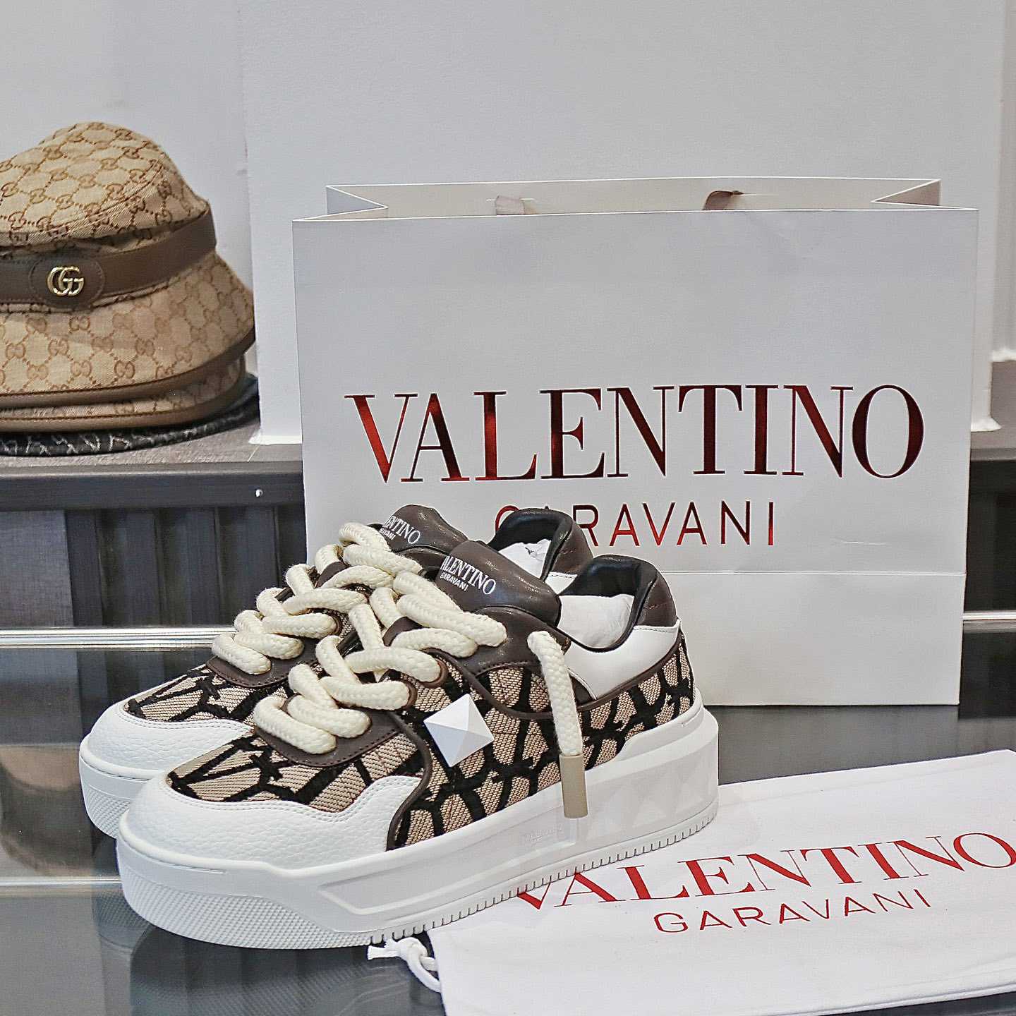 Valenti Garavani One Stud Jacquard Sneakers - PerfectKickZ