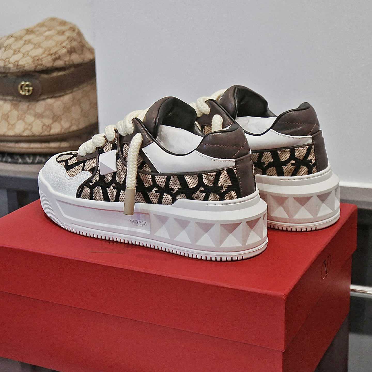 Valenti Garavani One Stud Jacquard Sneakers - PerfectKickZ