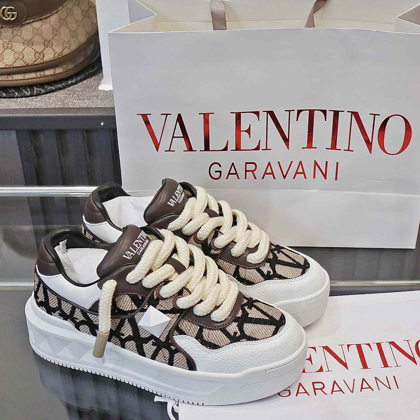 Valenti Garavani One Stud Jacquard Sneakers - PerfectKickZ