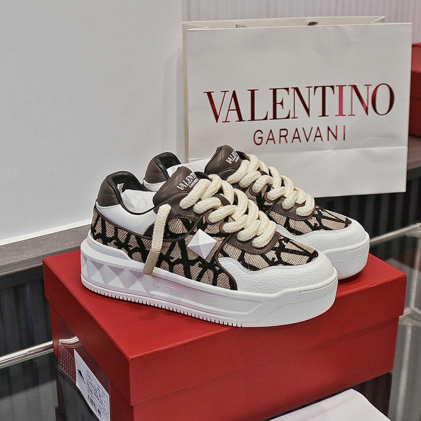 Valenti Garavani One Stud Jacquard Sneakers - PerfectKickZ