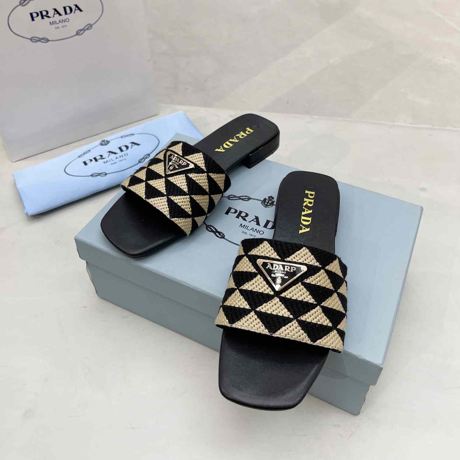 Prada Embroidered Fabric Slides - PerfectKickZ