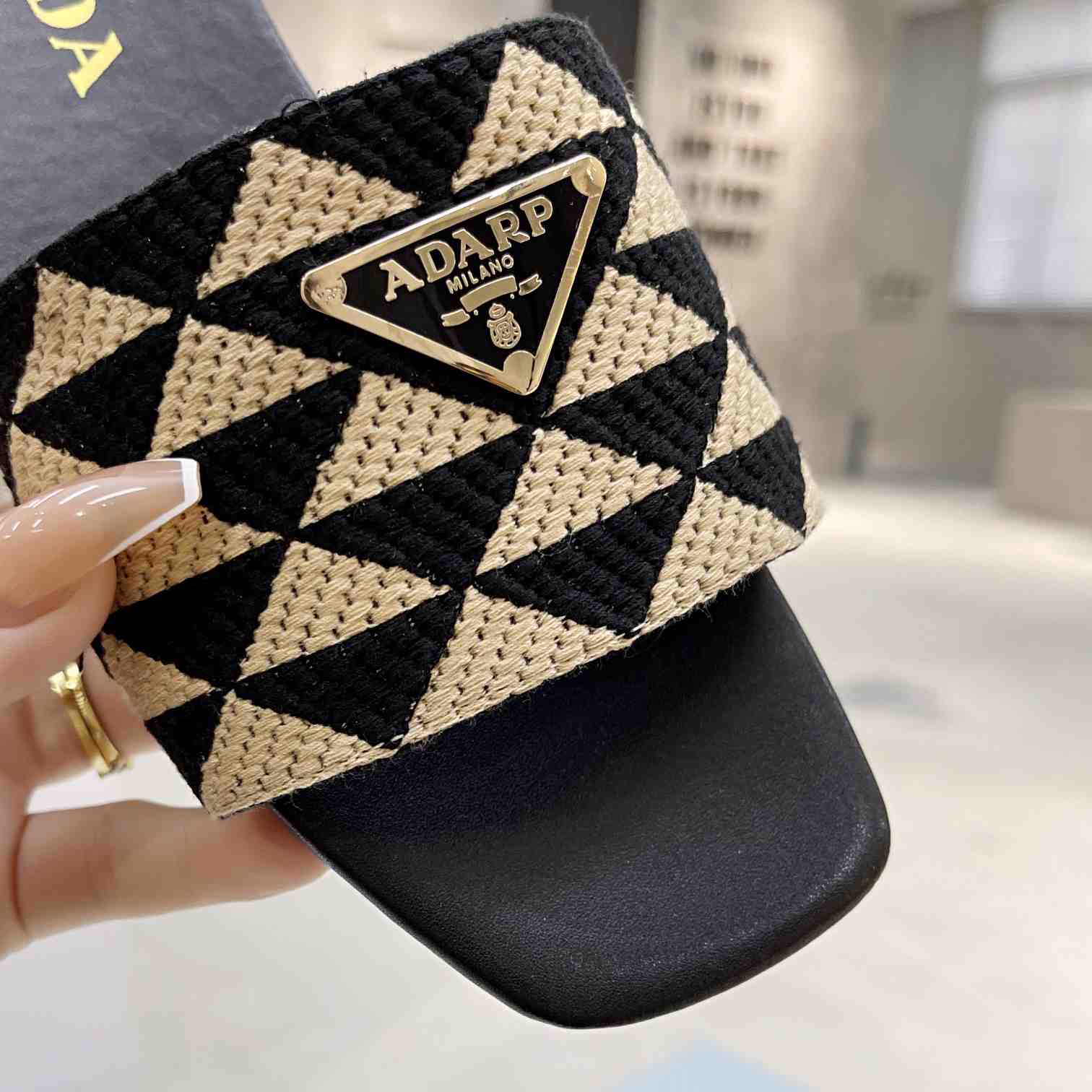Prada Embroidered Fabric Slides - PerfectKickZ