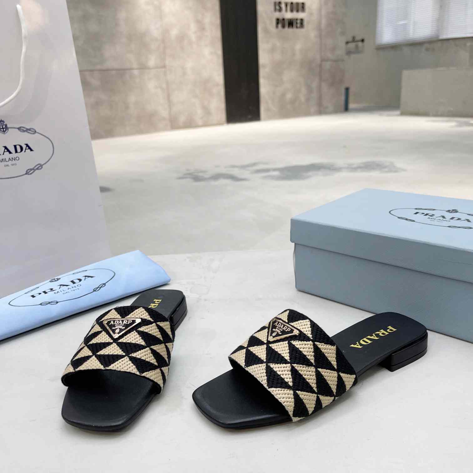 Prada Embroidered Fabric Slides - PerfectKickZ