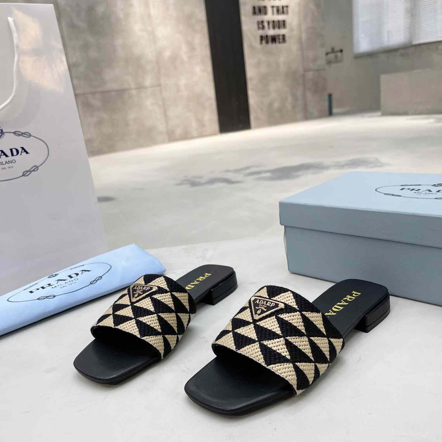 Prada Embroidered Fabric Slides - PerfectKickZ