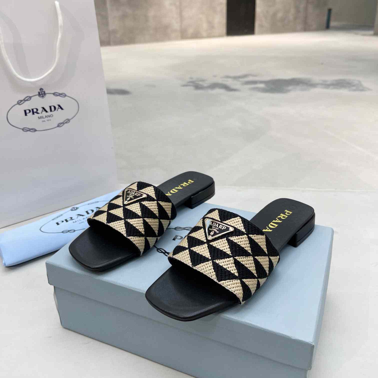 Prada Embroidered Fabric Slides - PerfectKickZ