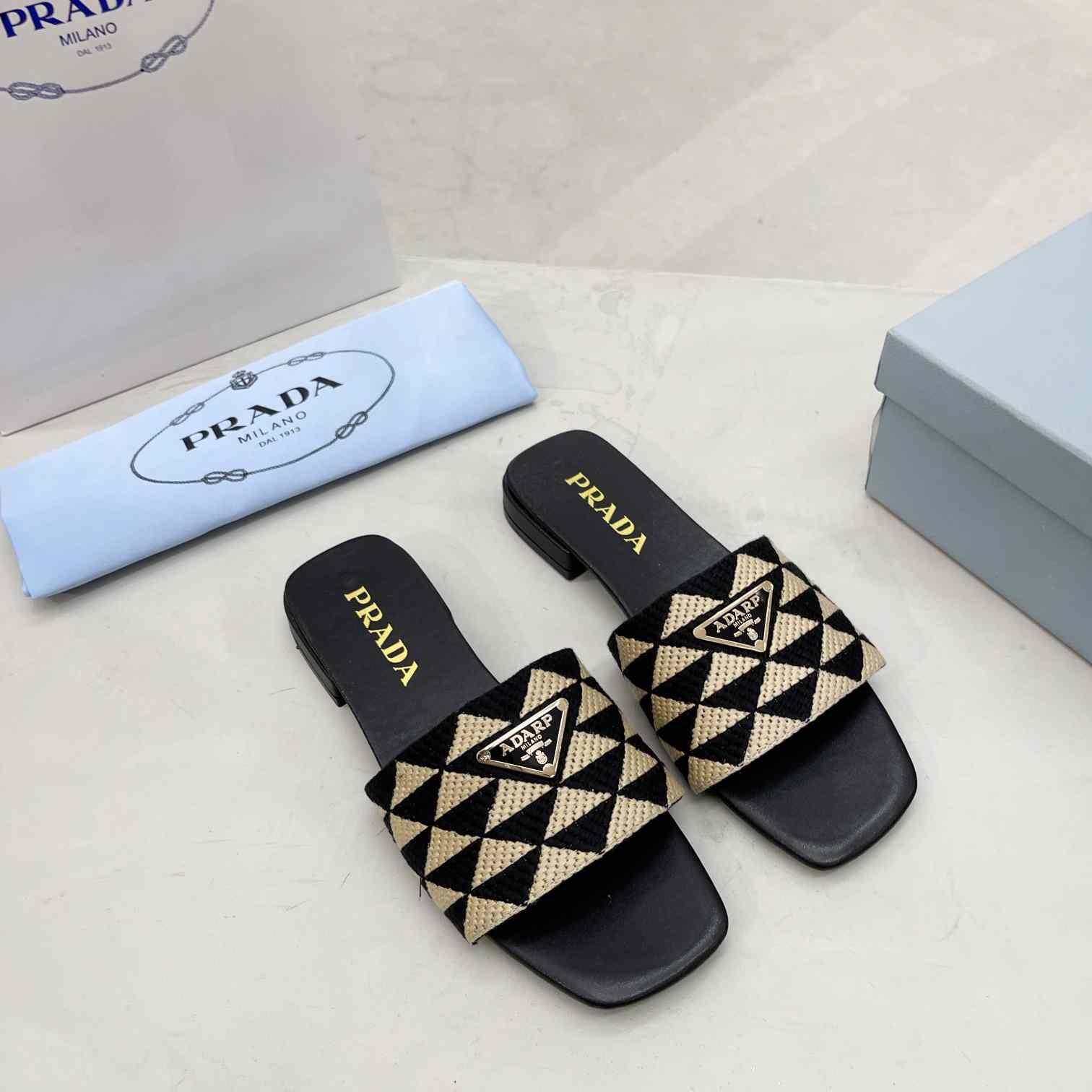 Prada Embroidered Fabric Slides - PerfectKickZ
