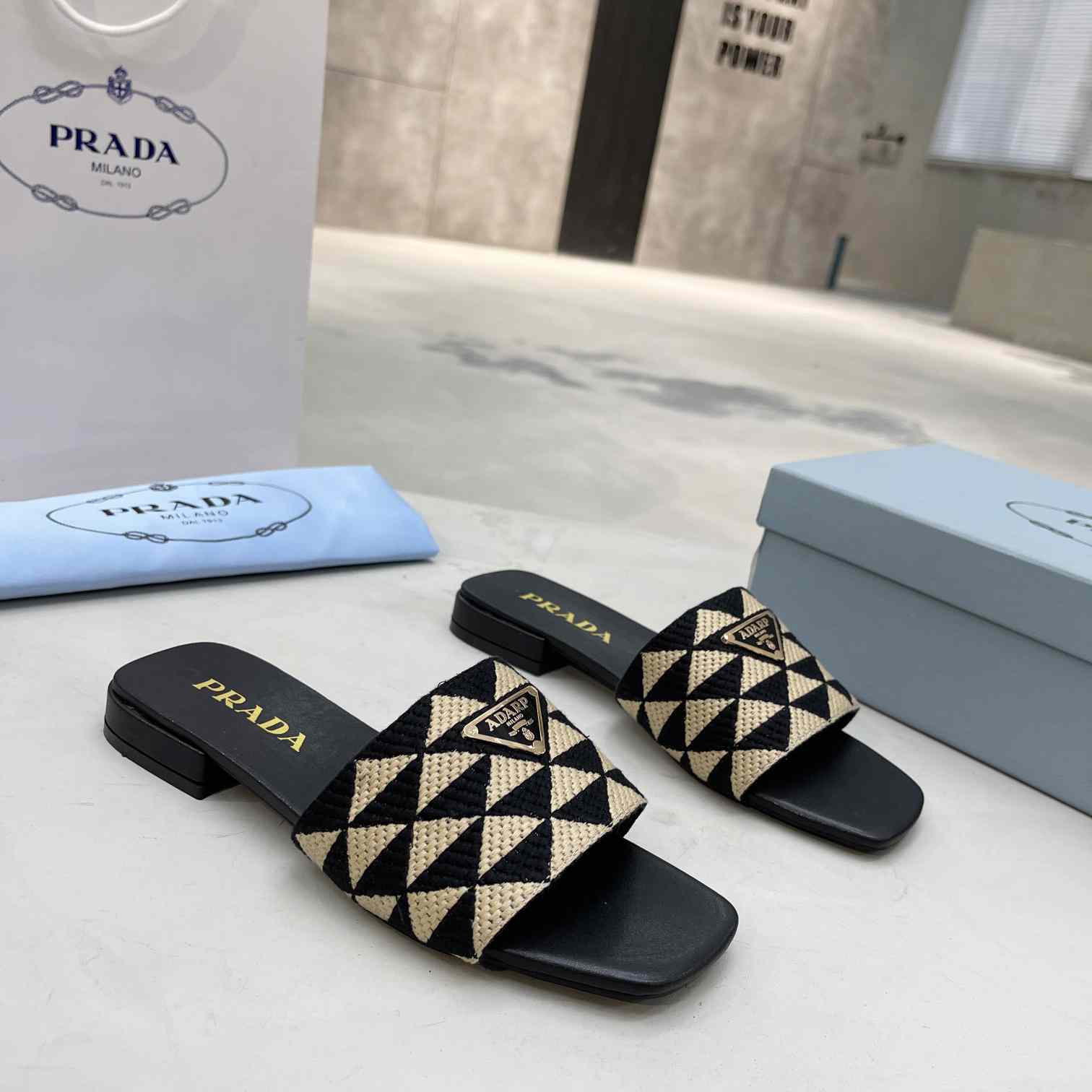Prada Embroidered Fabric Slides - PerfectKickZ