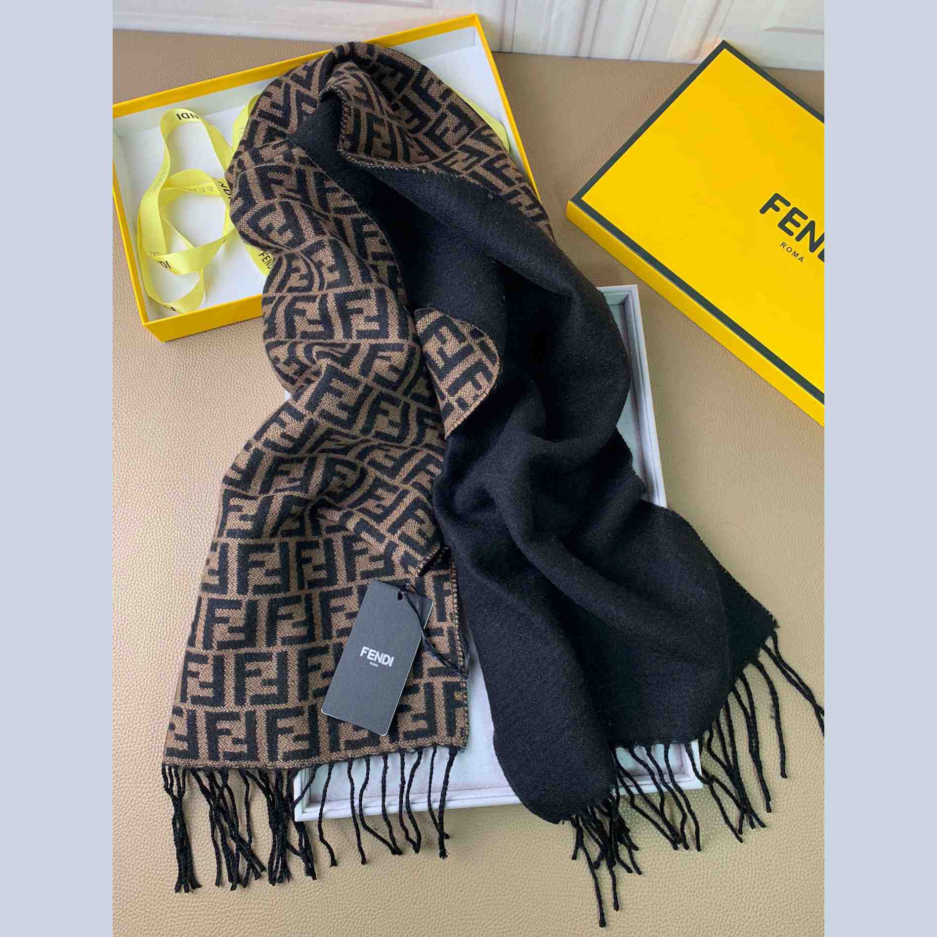 Fendi Brown Wool Stole Scarf - PerfectKickZ