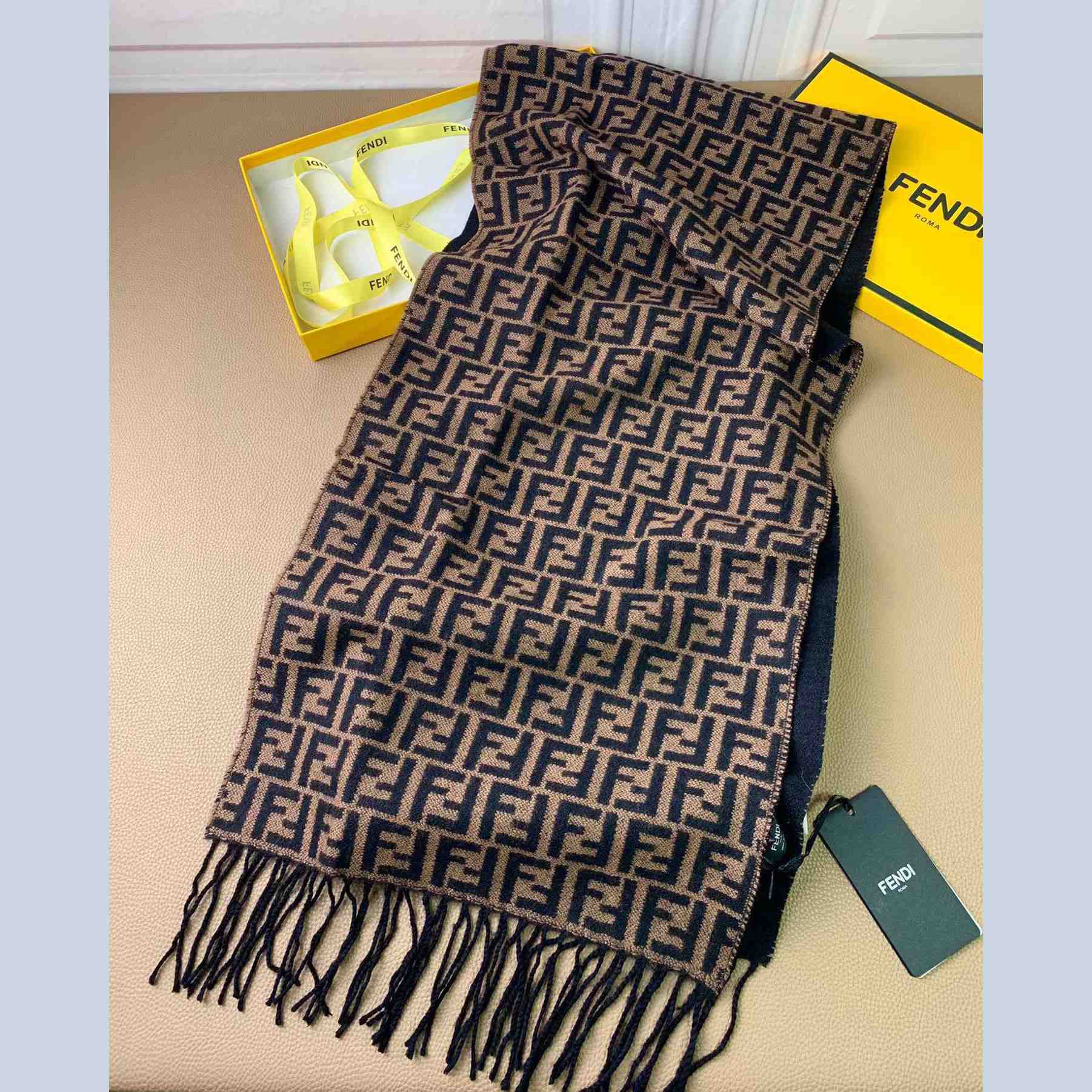 Fendi Brown Wool Stole Scarf - PerfectKickZ