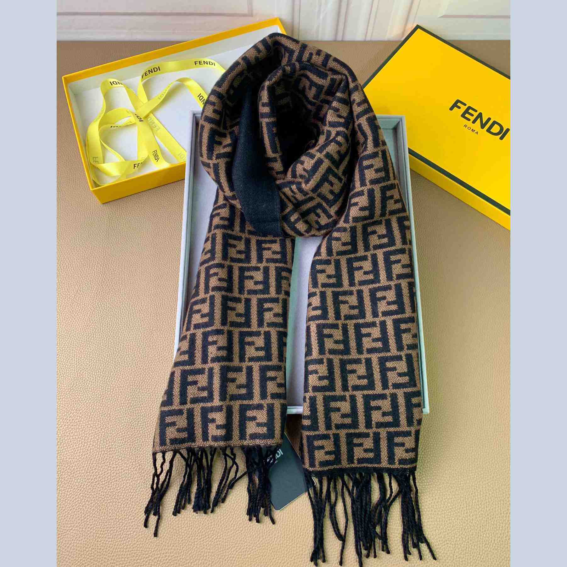 Fendi Brown Wool Stole Scarf - PerfectKickZ
