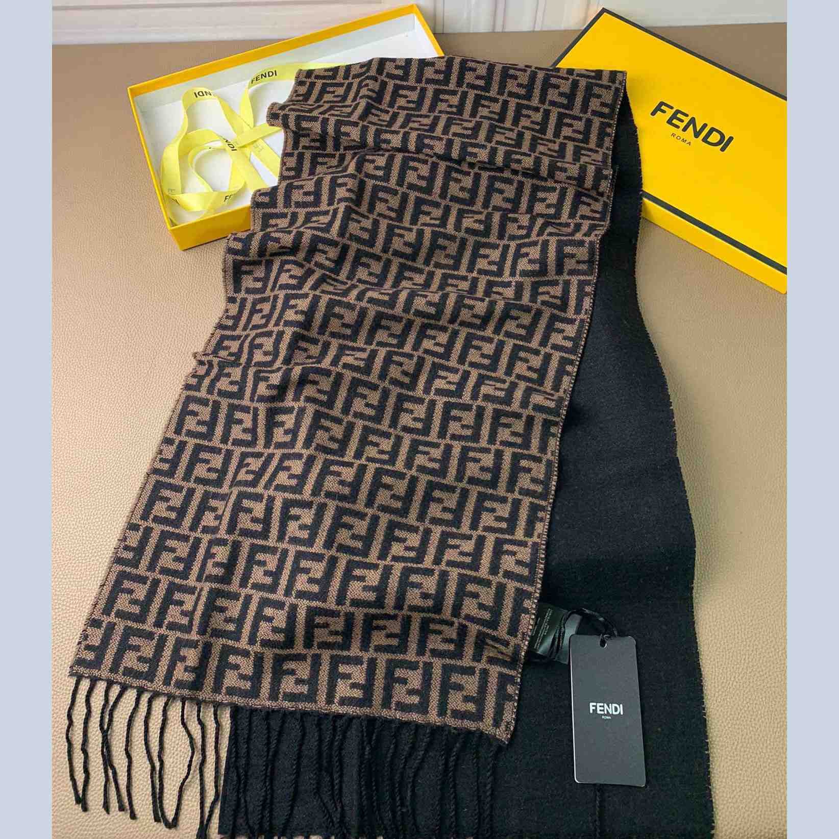 Fendi Brown Wool Stole Scarf - PerfectKickZ
