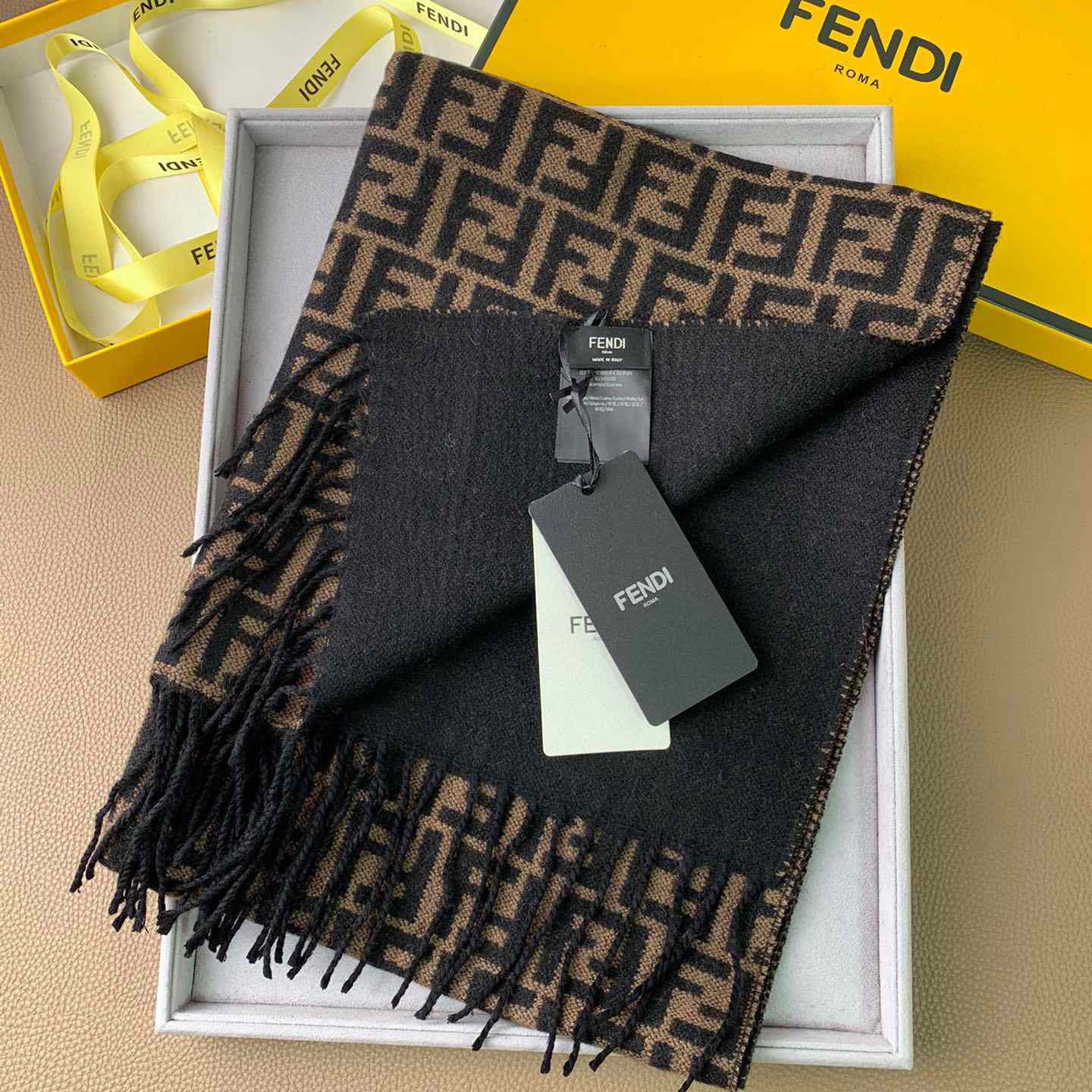 Fendi Brown Wool Stole Scarf - PerfectKickZ