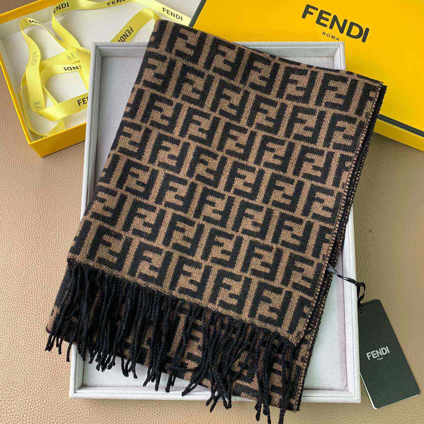 Fendi Brown Wool Stole Scarf - PerfectKickZ