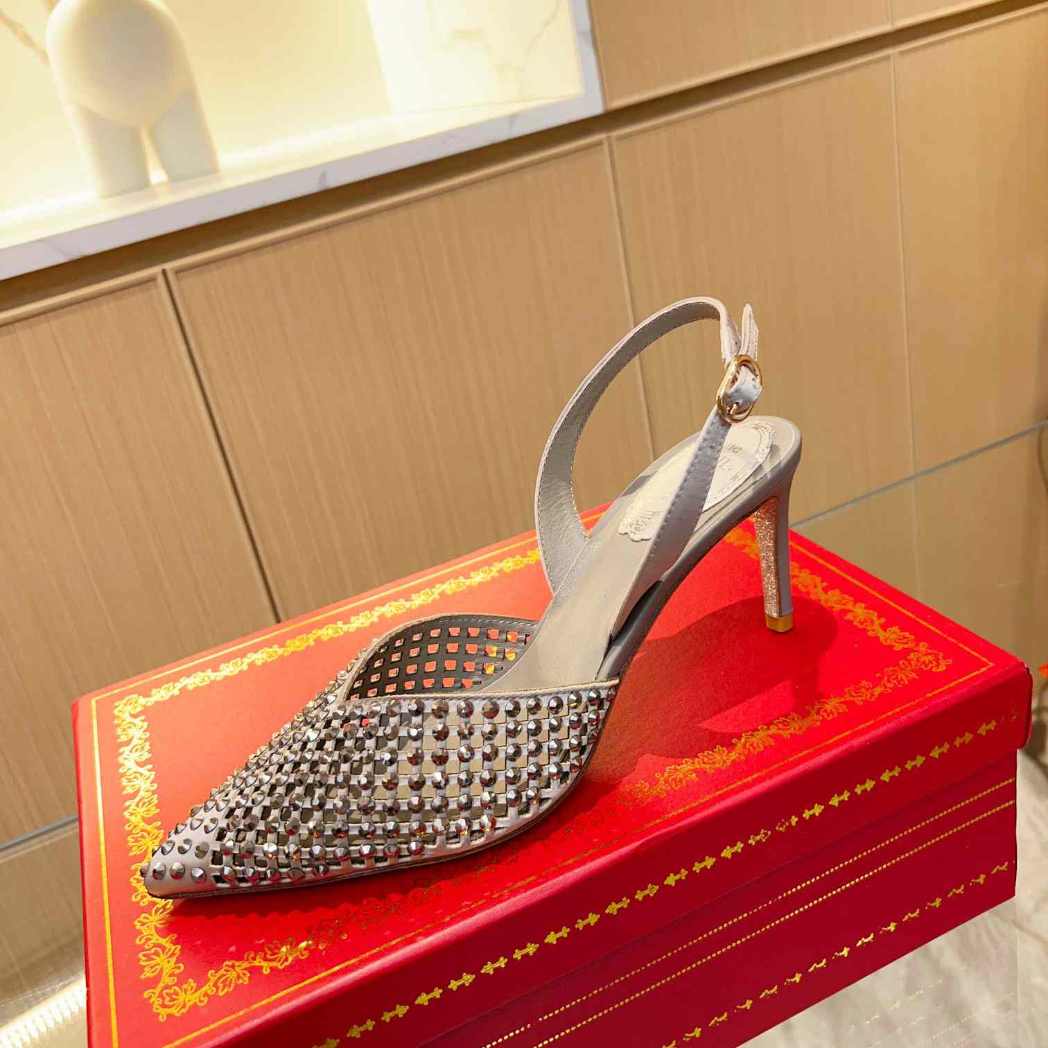 Rene Caovilla Ginger Crystal Silver Slingback 80 - PerfectKickZ