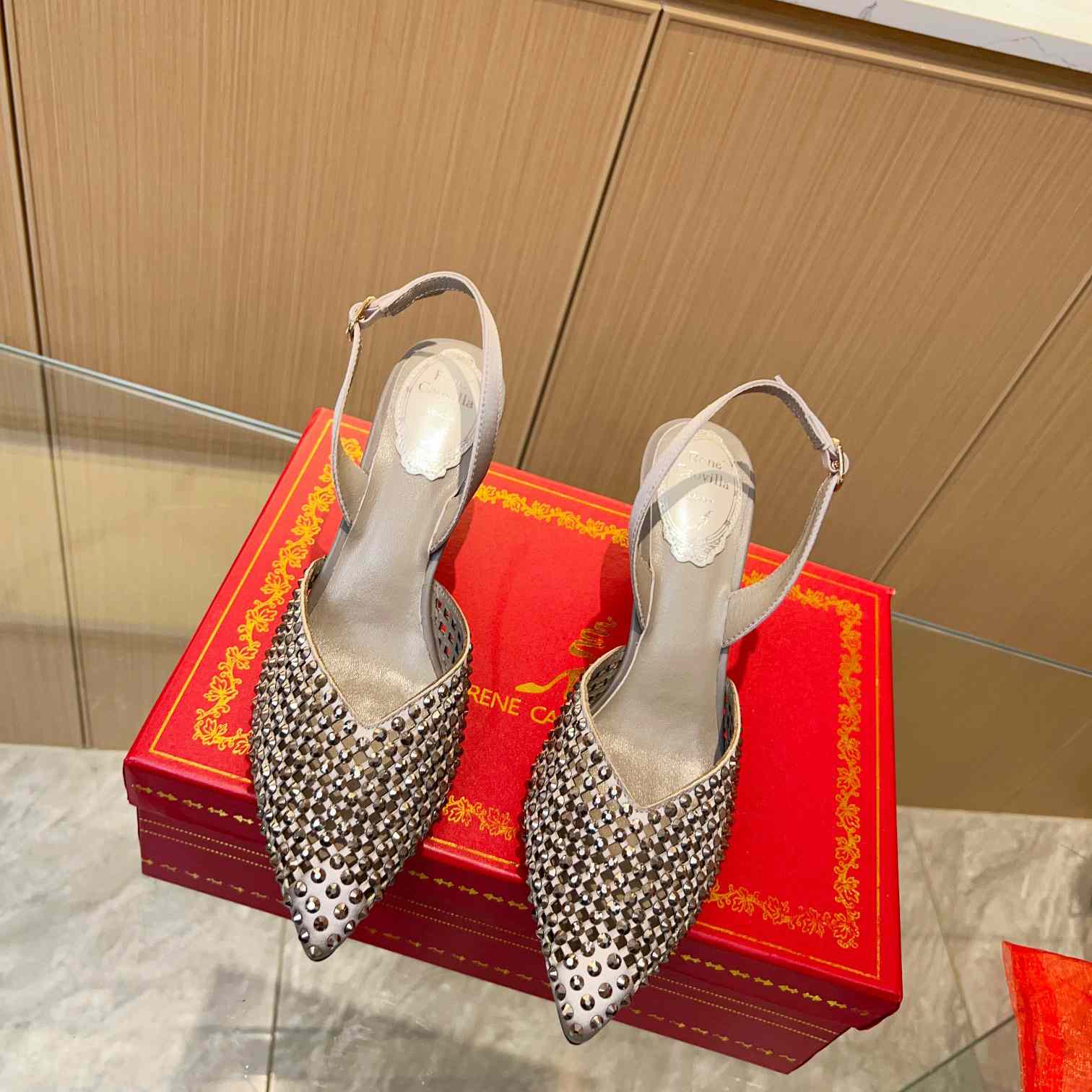 Rene Caovilla Ginger Crystal Silver Slingback 80 - PerfectKickZ