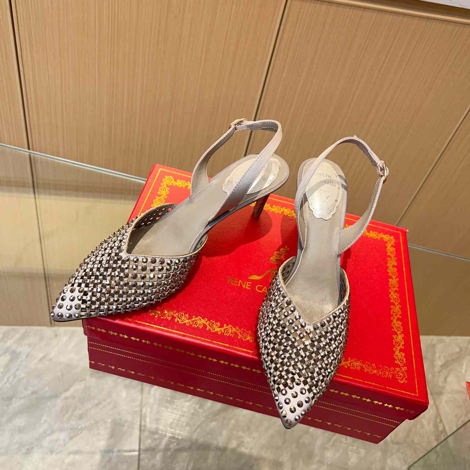 Rene Caovilla Ginger Crystal Silver Slingback 80 - PerfectKickZ