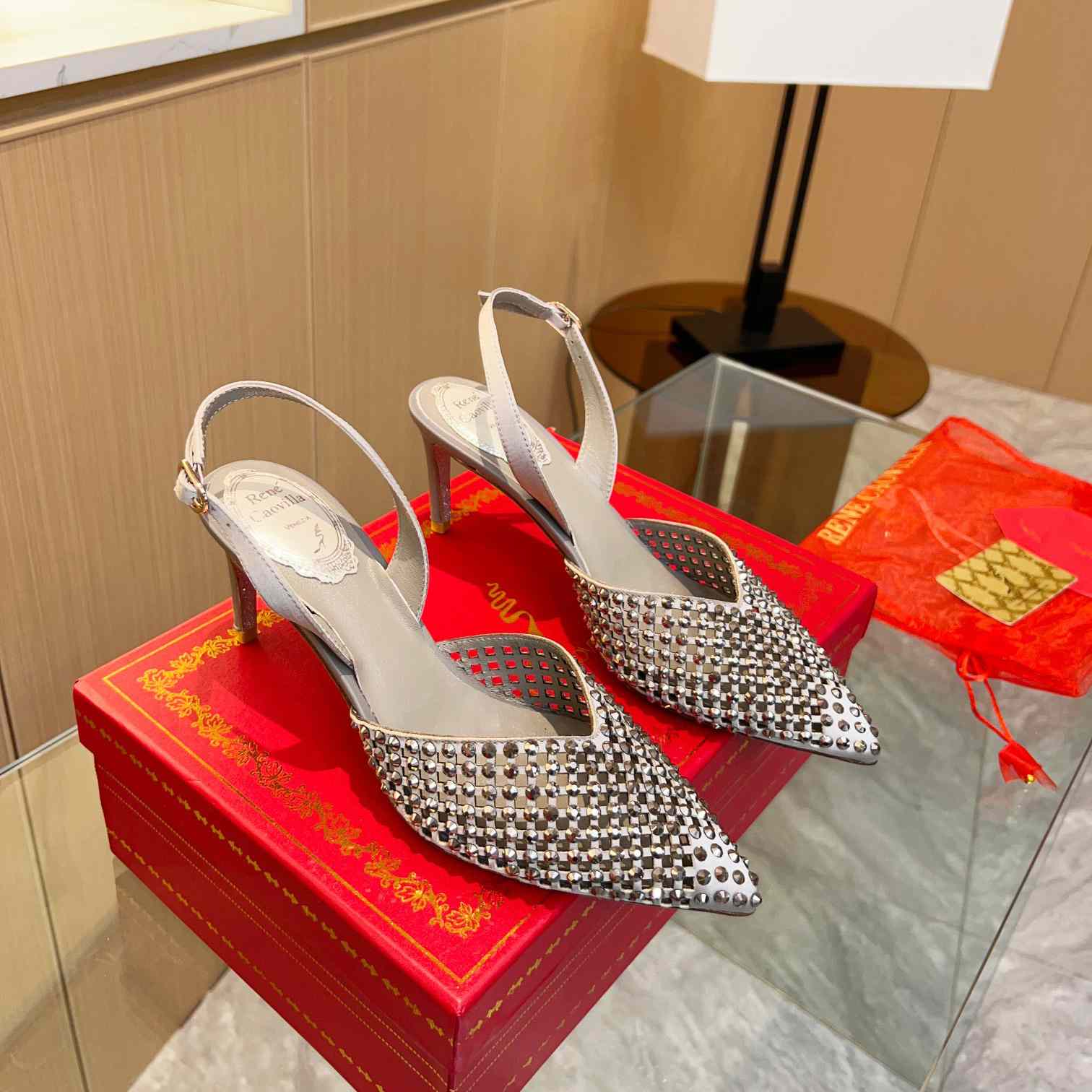 Rene Caovilla Ginger Crystal Silver Slingback 80 - PerfectKickZ