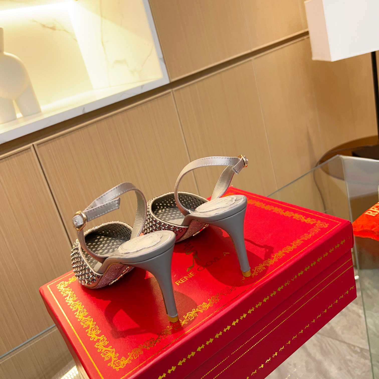 Rene Caovilla Ginger Crystal Silver Slingback 80 - PerfectKickZ