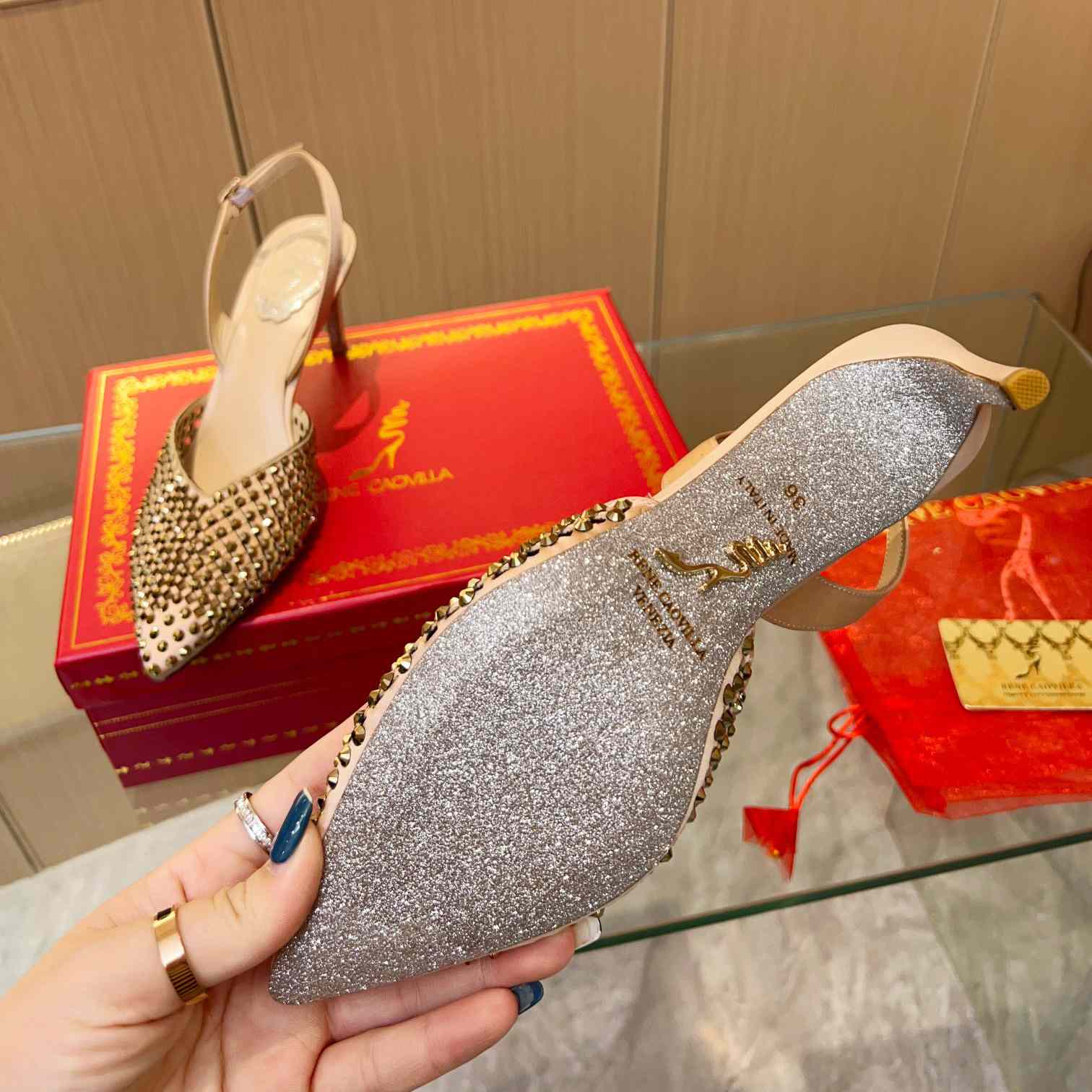 Rene Caovilla Ginger Crystal Silver Slingback 80 - PerfectKickZ