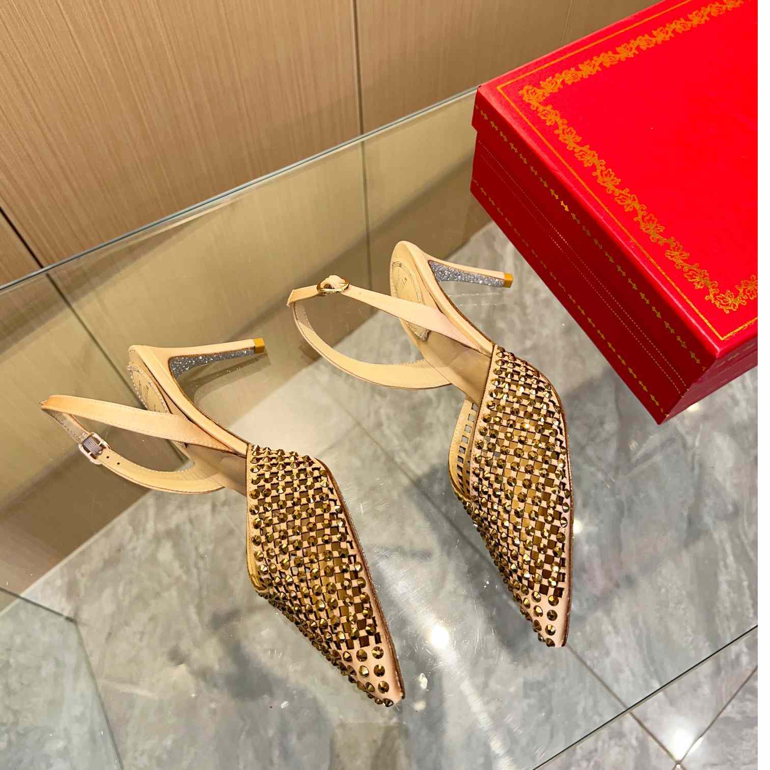 Rene Caovilla Ginger Crystal Silver Slingback 80 - PerfectKickZ
