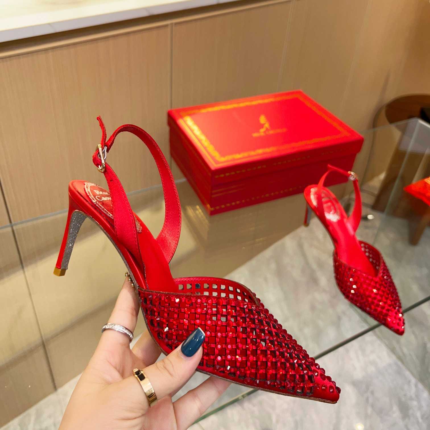 Rene Caovilla Ginger Crystal Silver Slingback 80 - PerfectKickZ