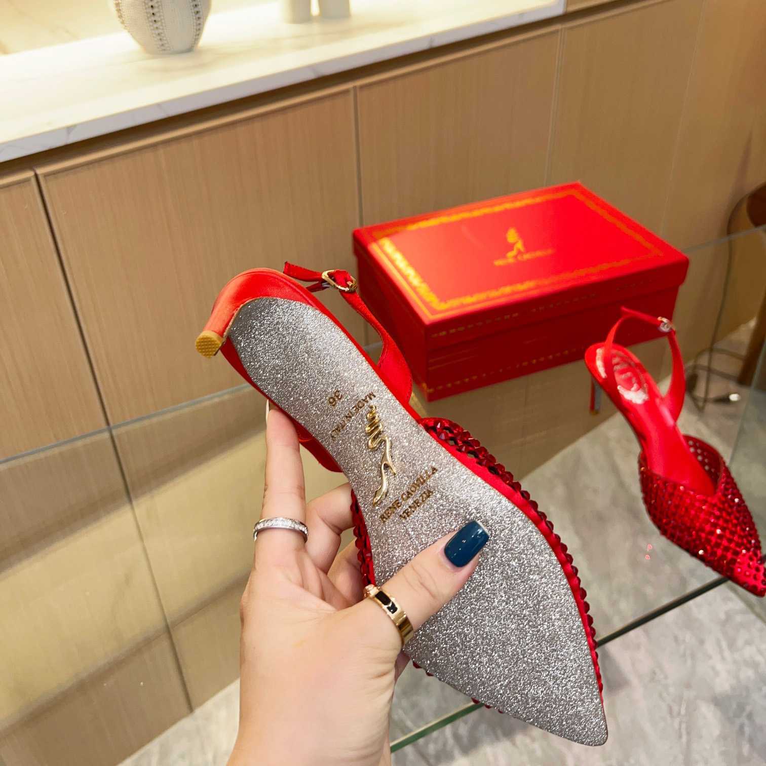 Rene Caovilla Ginger Crystal Silver Slingback 80 - PerfectKickZ