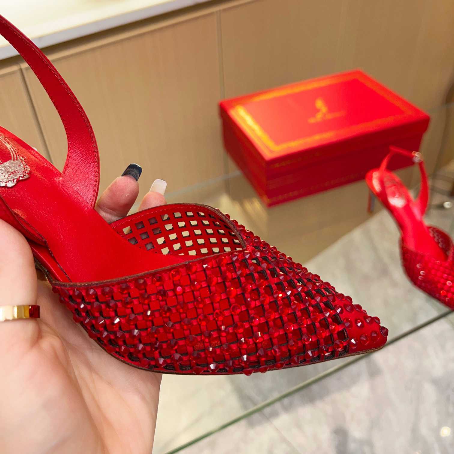 Rene Caovilla Ginger Crystal Silver Slingback 80 - PerfectKickZ