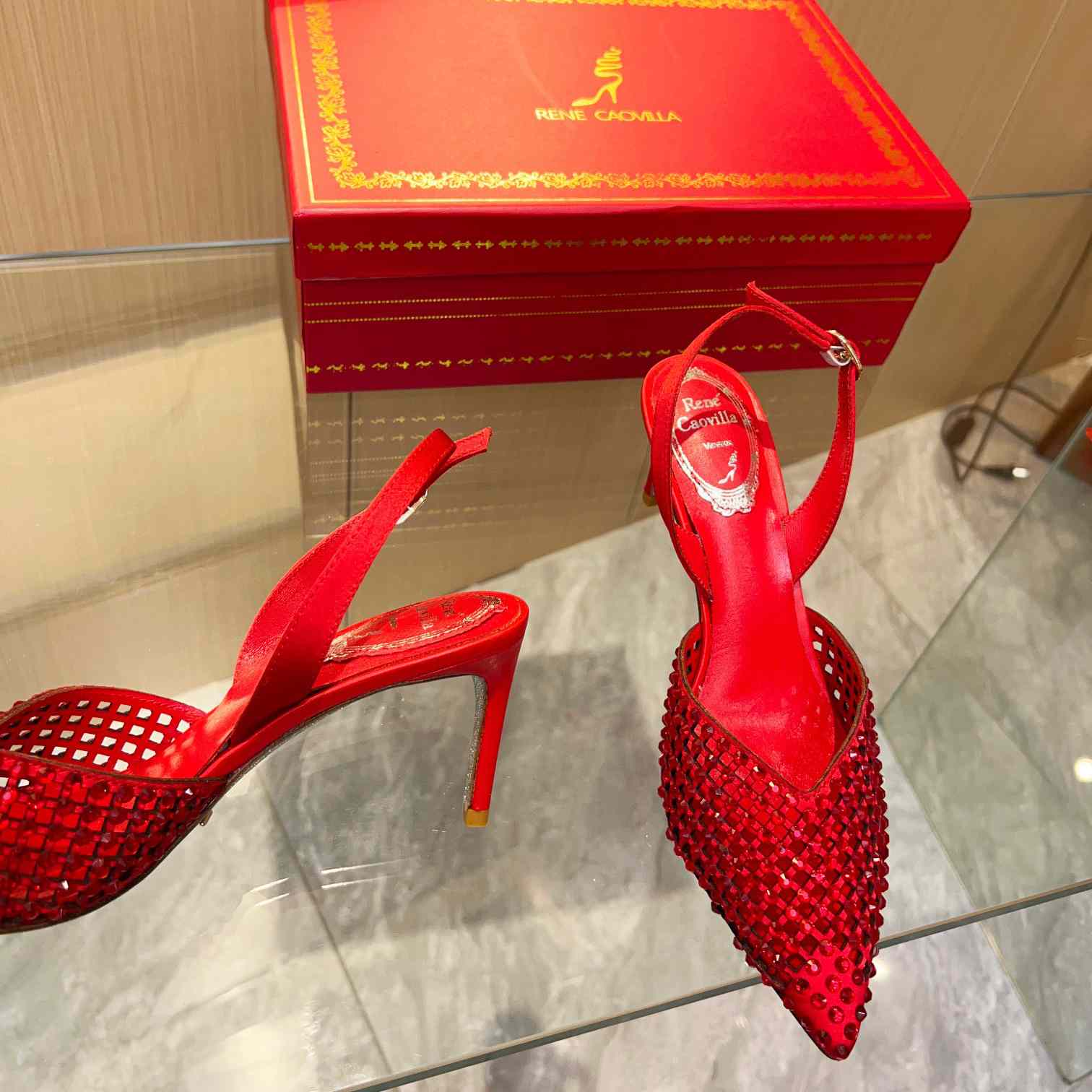 Rene Caovilla Ginger Crystal Silver Slingback 80 - PerfectKickZ