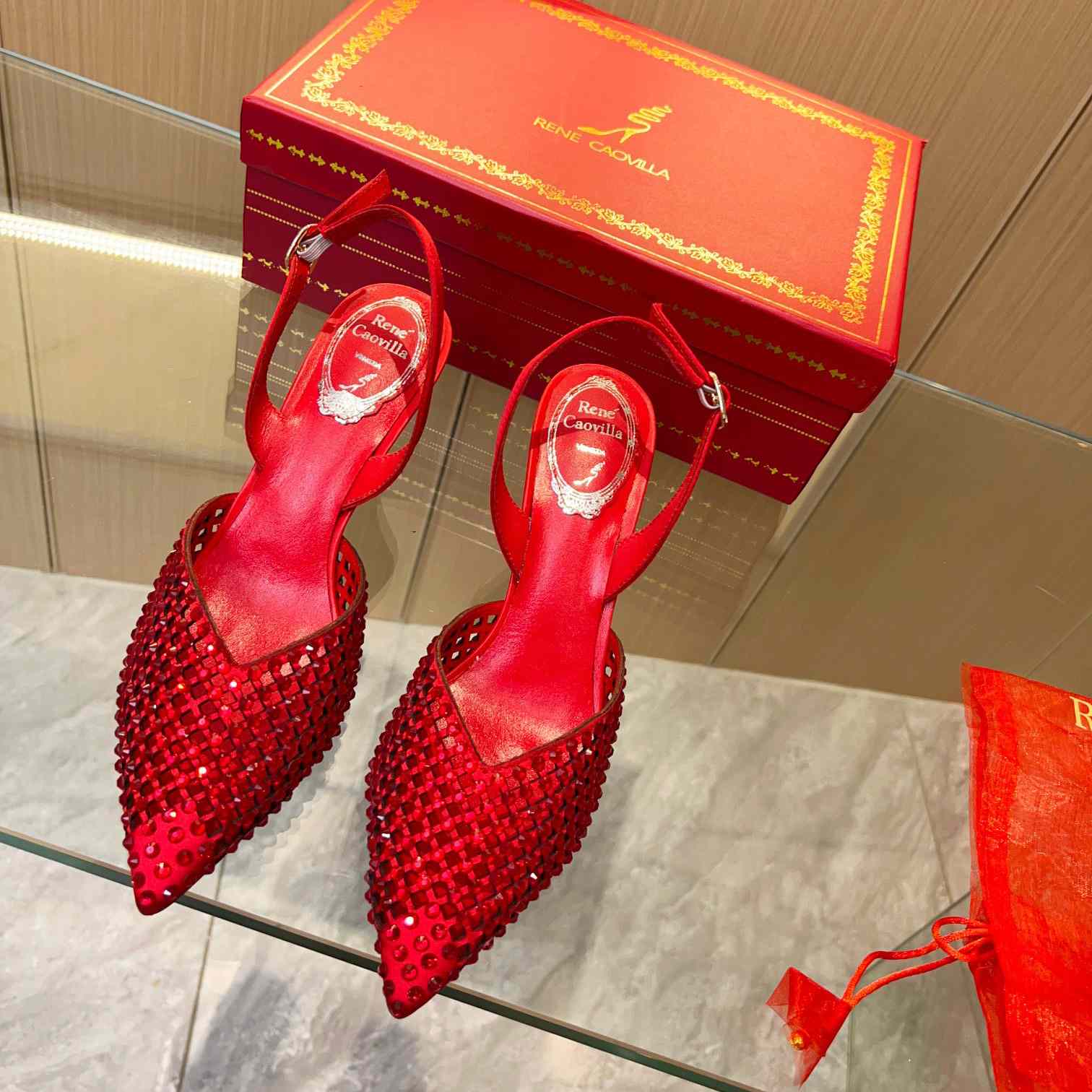 Rene Caovilla Ginger Crystal Silver Slingback 80 - PerfectKickZ