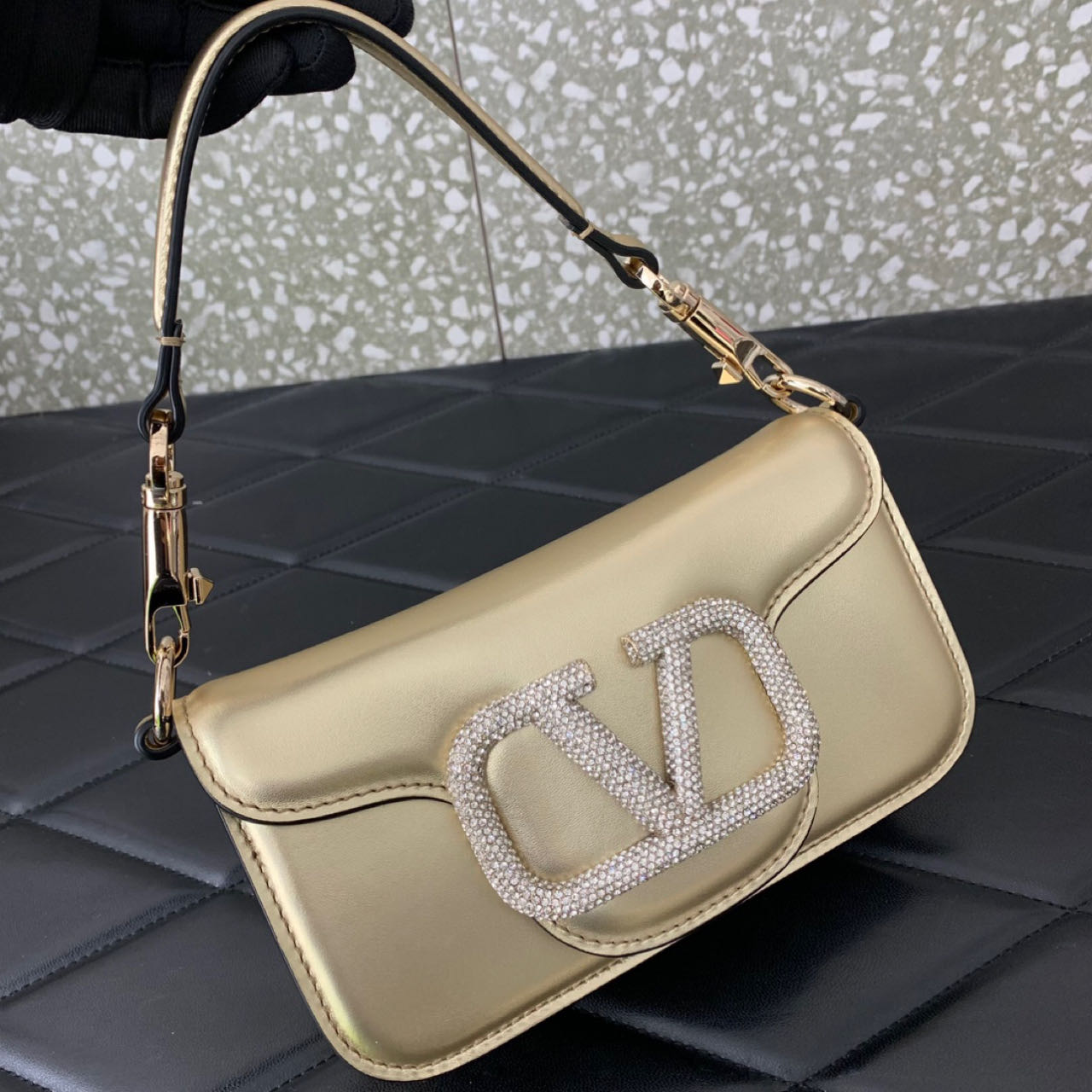Valenti Garavani Micro Locò Crystal-embellished Bag   (20-11-5cm) - PerfectKickZ