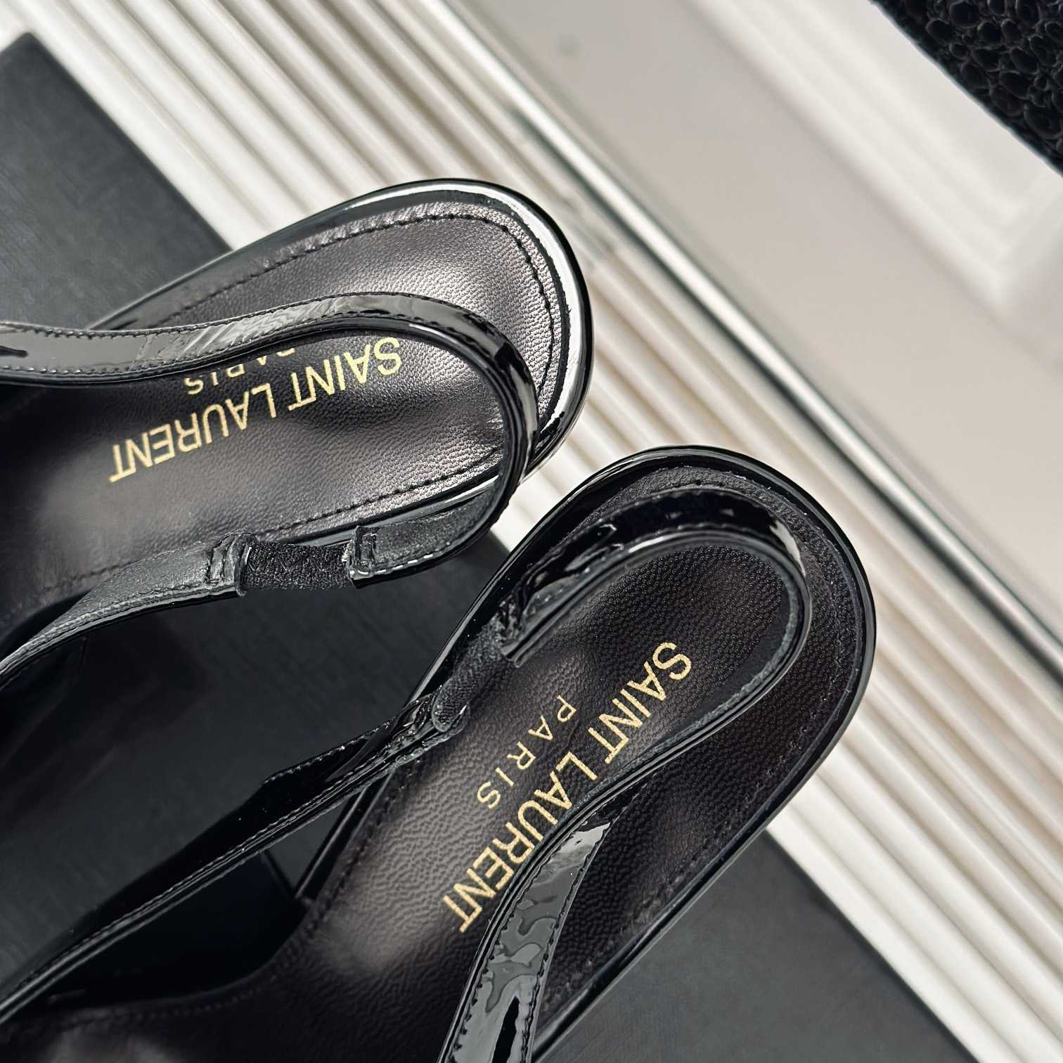 Saint Laurent Avenue Slingback Pumps In Patent Leather - PerfectKickZ