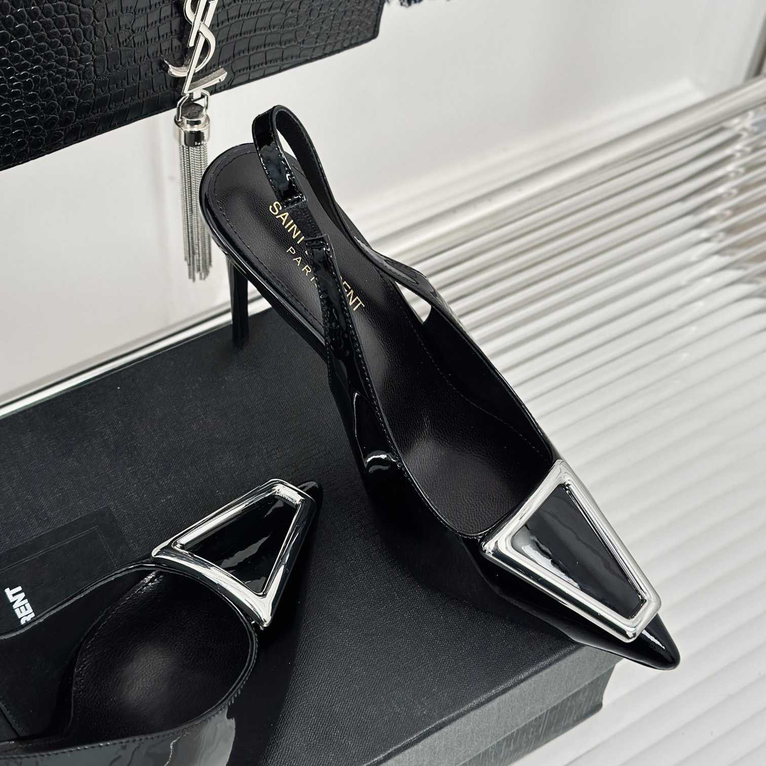 Saint Laurent Avenue Slingback Pumps In Patent Leather - PerfectKickZ