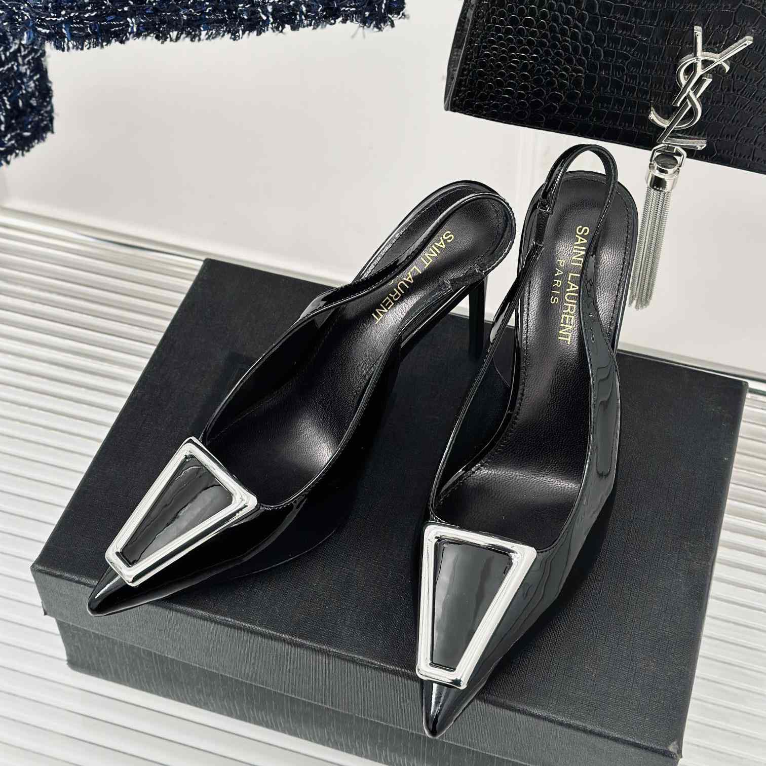 Saint Laurent Avenue Slingback Pumps In Patent Leather - PerfectKickZ