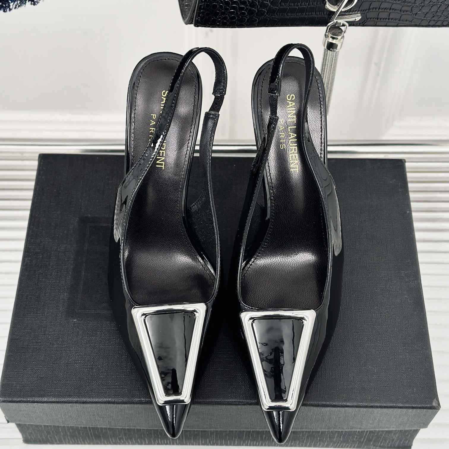 Saint Laurent Avenue Slingback Pumps In Patent Leather - PerfectKickZ