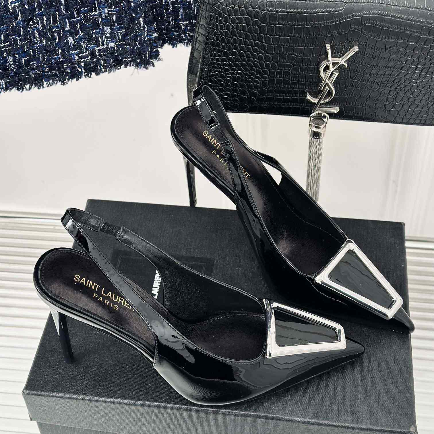 Saint Laurent Avenue Slingback Pumps In Patent Leather - PerfectKickZ